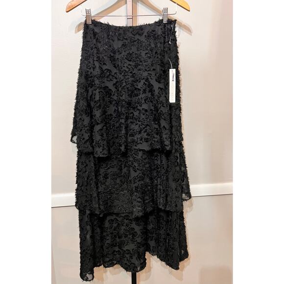 Everleigh High Waisted Tiered Layered Maxi Skirt Black Womens Size 6 NWT - Picture 2 of 6
